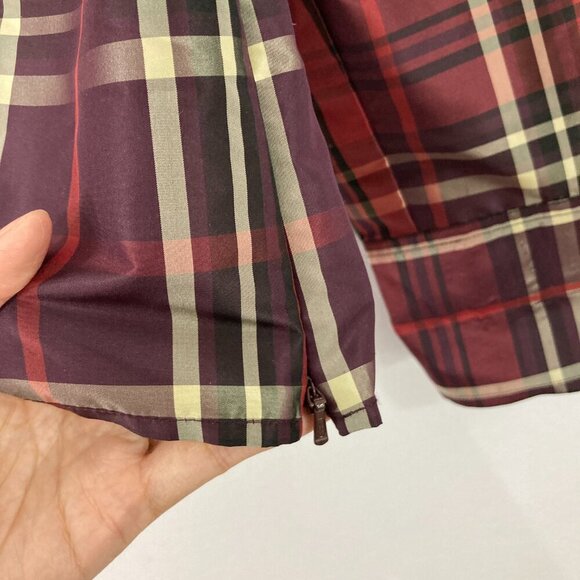 New Talbots size 16 Burgundy Plaid Faux Wrap Pure Silk Taffeta Office Blouse - Picture 8 of 12
